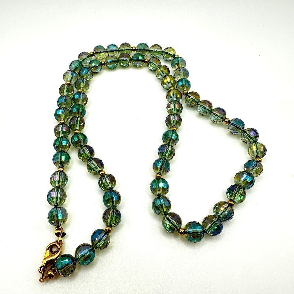 22” of faceted Aurora Borealis crystal green glass necklace!